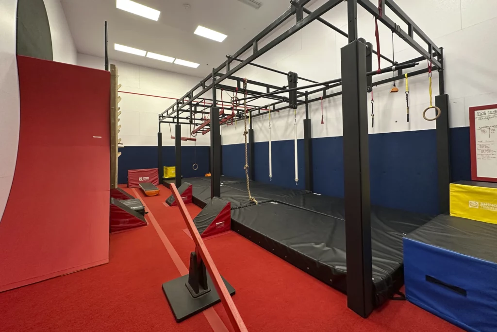 The ninja room at the YMCA with equipment to learn ninja skills